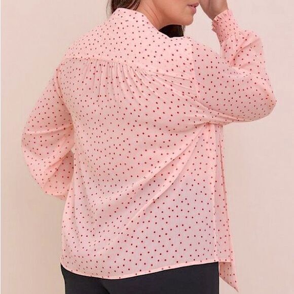 Torrid Womens Plus Size Pink Chiffon Bow Front Button-Up Polkadot Blouse Size 5X - Picture 3 of 13